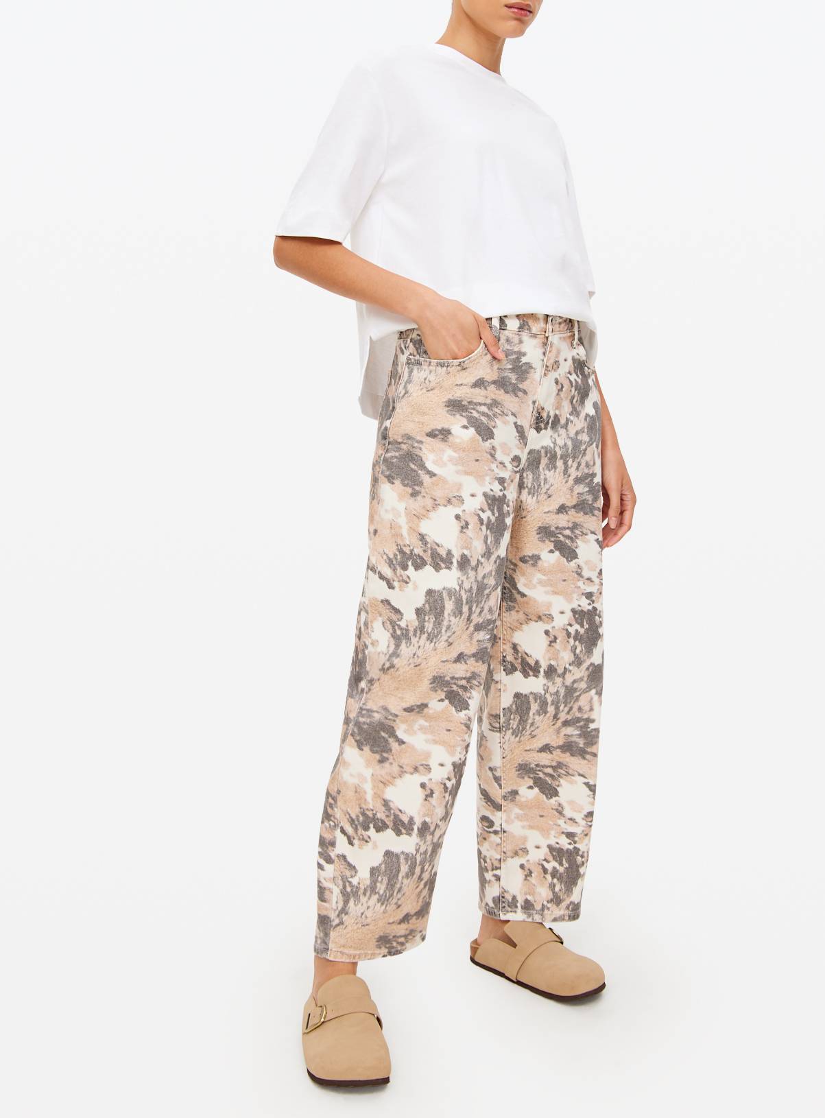 Cow Print Relaxed Barrel Leg Denim Jeans 12L - Image 2
